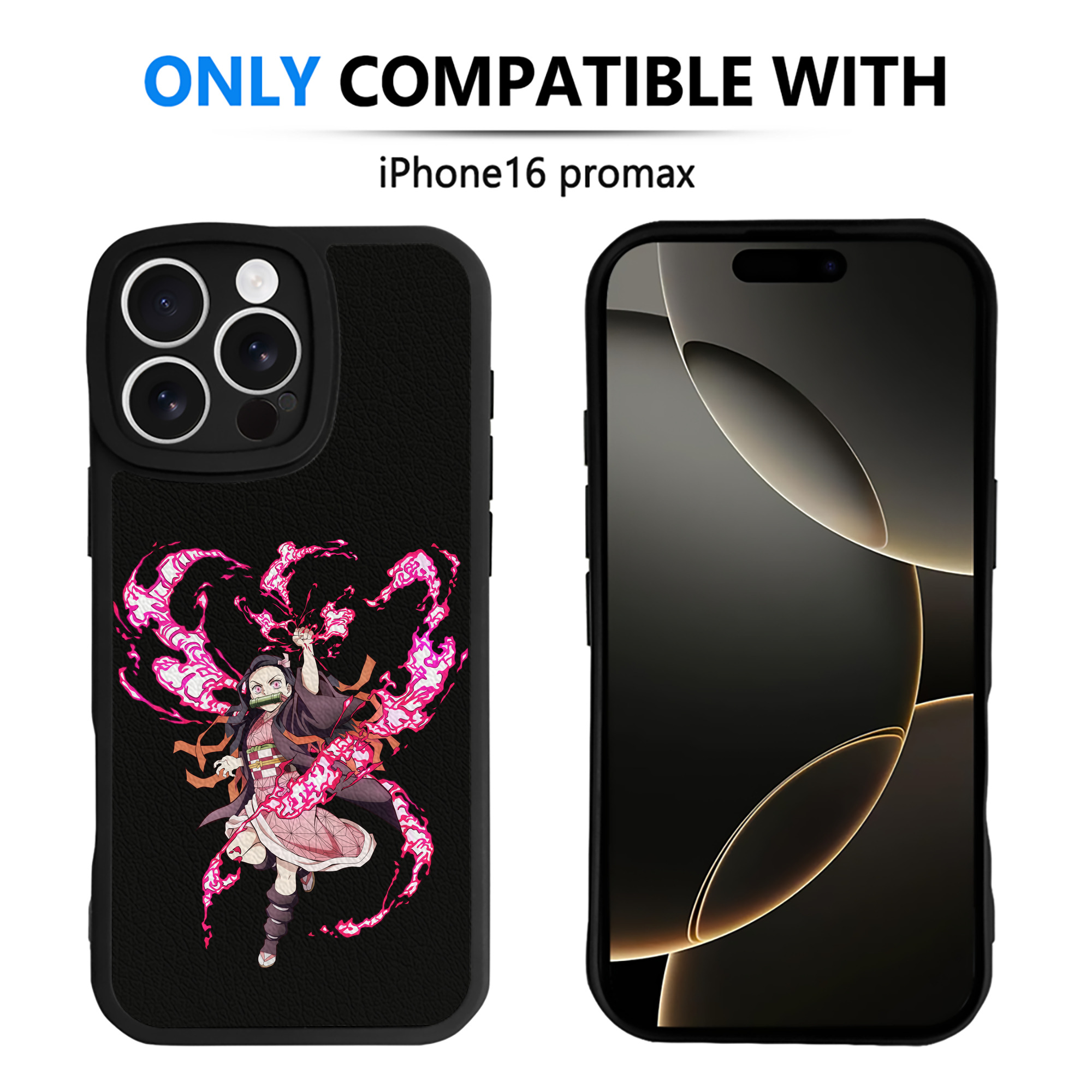 （画像用） 鬼滅の刃（きめつのやいば）竈門 禰󠄀豆子／かまど ねずこ Kamado Nezuko 【iPhone 16シリーズ対応】シリコンスマホケース（レザー調） 材質：シリコン